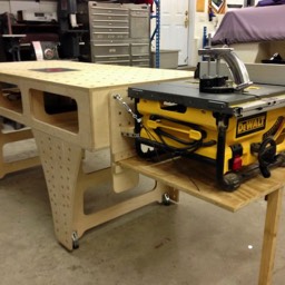 Attach a table saw on the end or side for a huge outfeed table